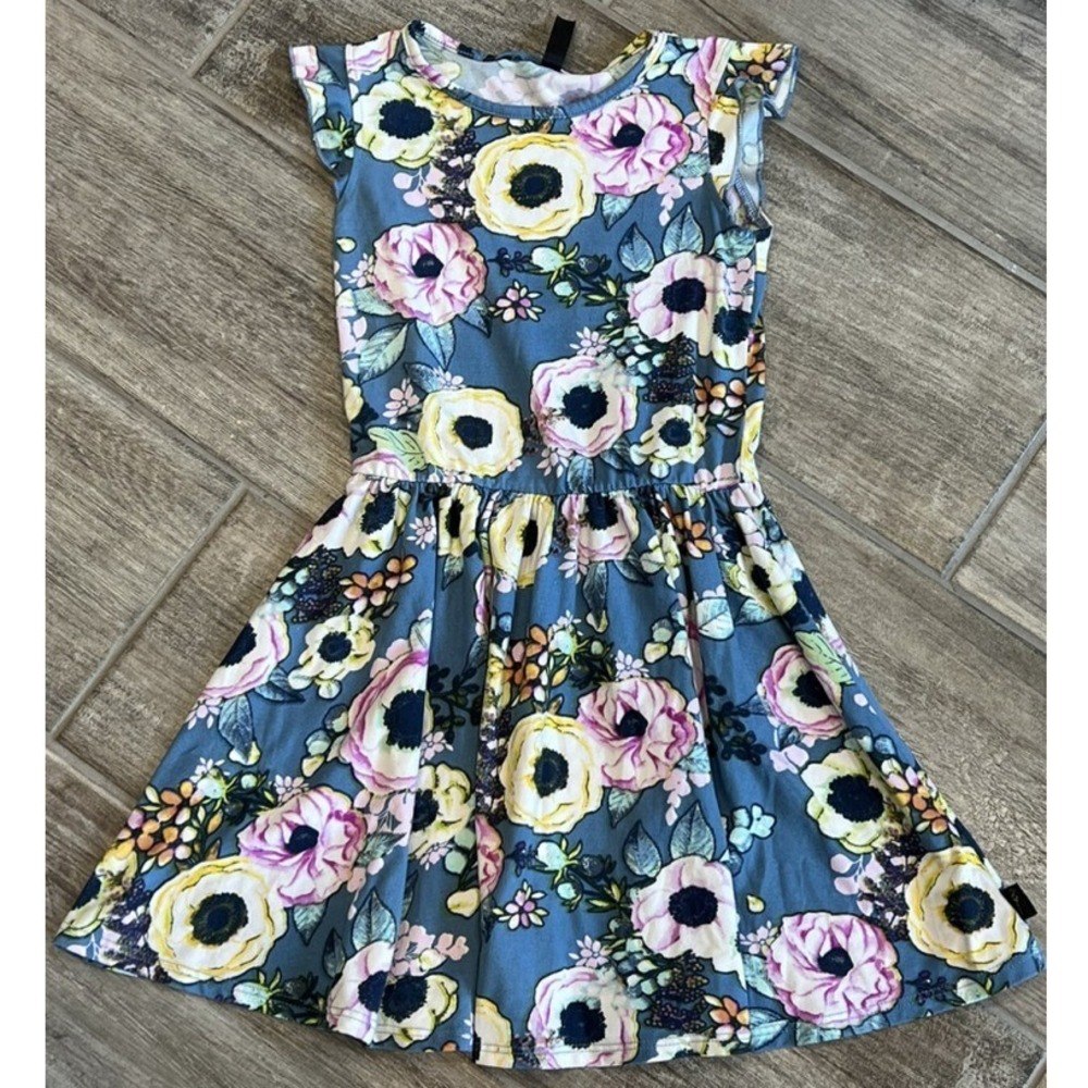Pixie‎ Lane Blue Floral Dress Girls Sleeveless Pink Yellow Flowers Size 6